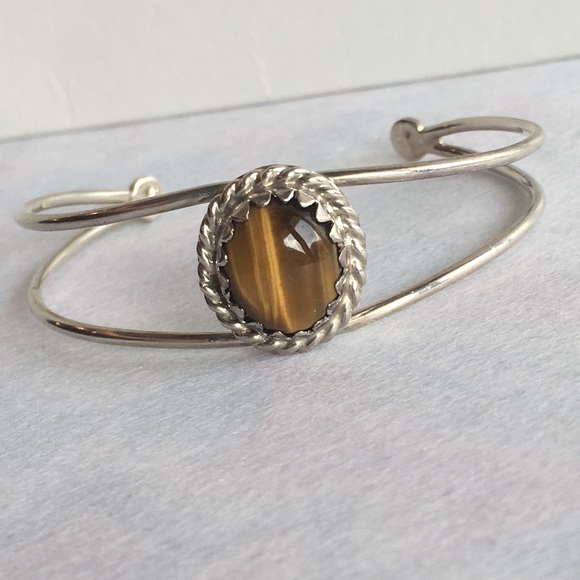 Sterling Cuff bracelet cabochon tigers eye - Picture 8 of 8